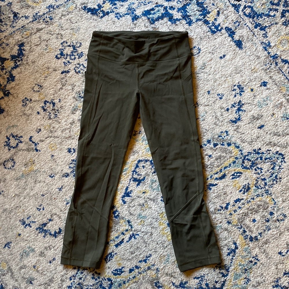 Lululemon Olive Green Leggings. Hit at mid calf. Size 4.